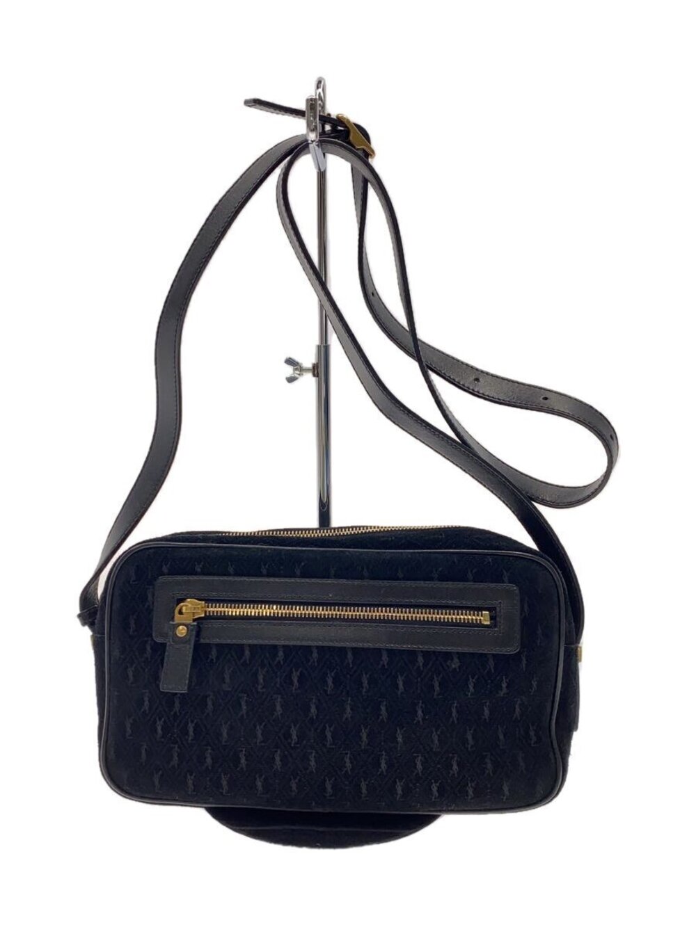 Saint Laurent Monogram All Over Shoulder Bag Suede Black